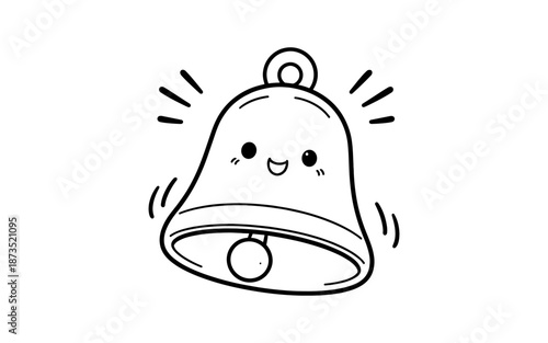 Cute cartoon bell character with a happy face and ringing sound waves