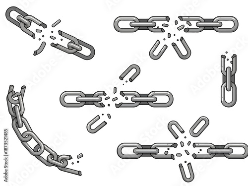 Broken Chain Illustrations Symbolizing Freedom, Overcoming Obstacles, Breaking Barriers and Limitations