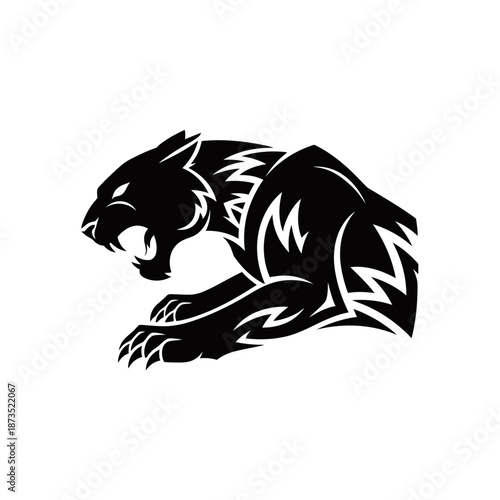 Stylized black panther tribal tattoo design with sharp claws and open mouth.