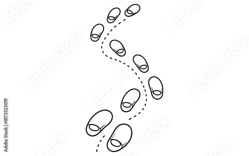 Simple line drawing of footprints following a dashed path