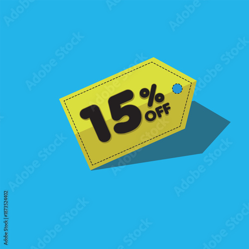 15% Off Discount Tag: This striking discount tag announces a generous 15% off, ideal for sales and promotions, all set against a clean, modern design. 