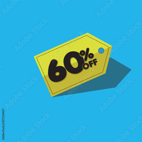 Sale Tag - 60% OFF: A vibrant sale tag, advertising a generous 60% discount, cast in striking typography. Designed to draw attention and encourage purchases, set against a bold, colorful backdrop.