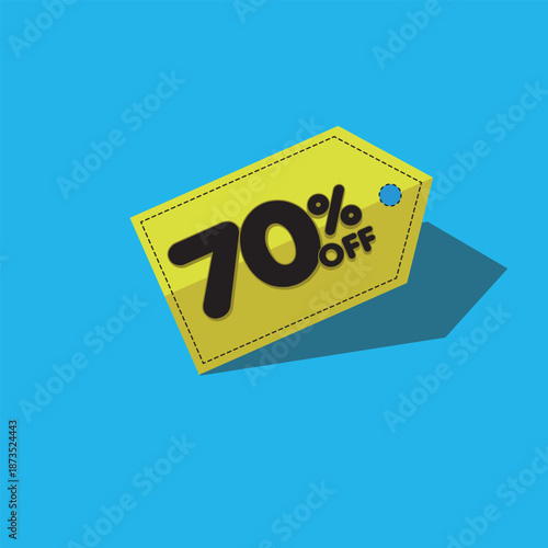 Sale Tag: The striking sale tag stands out with its bright yellow hue, offering an enticing 70% off. It's a visually appealing element on a soft blue backdrop, perfect for promotional material.