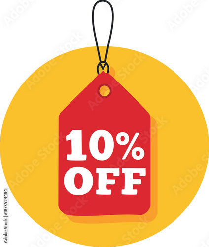 Special Discount: A bold red price tag announces a significant 10% discount against a vibrant yellow backdrop, perfectly highlighting the savings for customers.