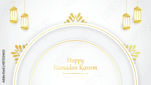 Ramadan Kareem White and Gold Luxury Islamic Background with Ornament and Lantern