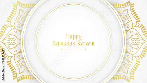 Ramadan Kareem White and Gold Luxury Islamic Background with Ornament and Lantern