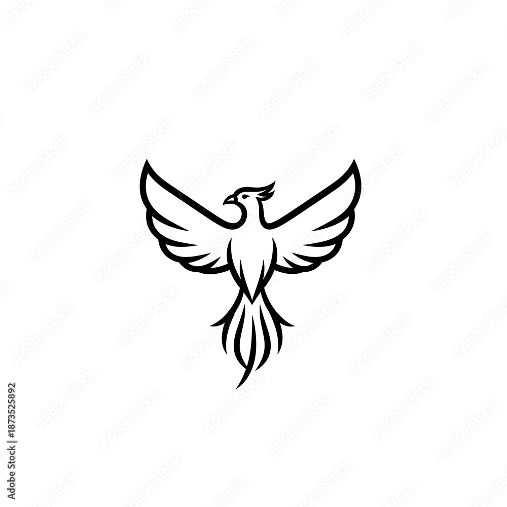 Fototapeta premium Flat black & white icon of a phoenix with wings half-spread