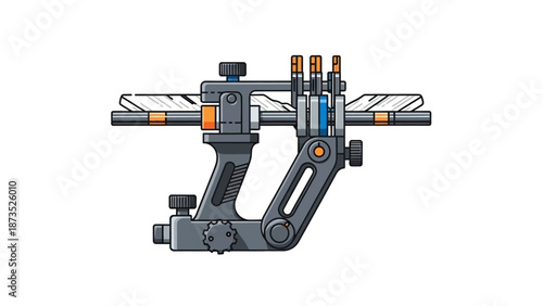 Cartoon illustration of a hand garden fork tool with wooden handle.