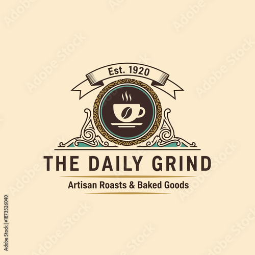 The Daily Grind Artisan Roasts and Baked Goods Coffee Shop Logo.