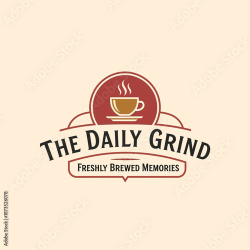 The Daily Grind Coffee Shop Logo with Steaming Cup.