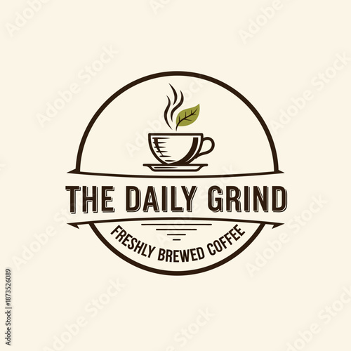 The Daily Grind Freshly Brewed Coffee Logo Emblem.