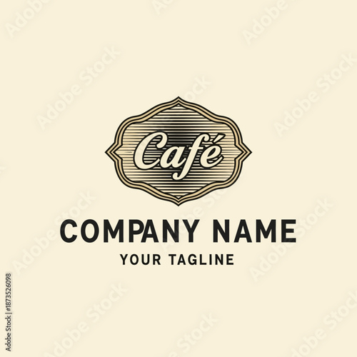 Vintage Cafe Logo Design with Elegant Typography and Emblematic Shape.