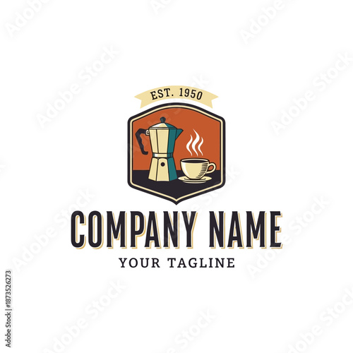 Vintage Coffee Maker and Cup Logo Design.