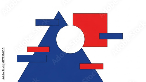 Vibrant geometric composition with blue triangle red squares and white circle on clean white background for design and artistic Free Download Vibrant geometric composition with blue triangle red squares and white circle on clean white background for design and artistic - GFXLoad