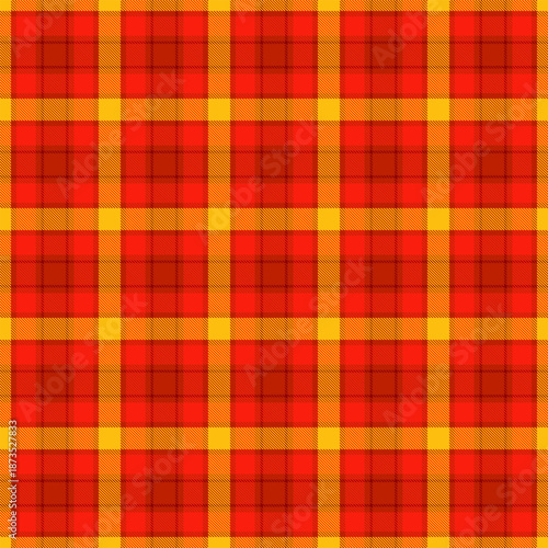 Graphic tartan textile artwork introduces precise geometry and order. The structured fabric background delivers controlled visual impact.