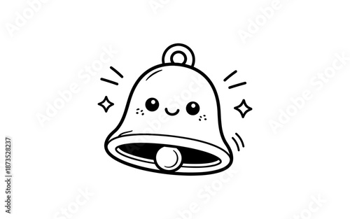 Cute kawaii bell character ringing with sparkles and a happy face