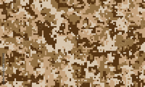 Desert digital camouflage pattern. Seamless texture ideal for backgrounds, fabric prints, militarythemed designs, or website elements.