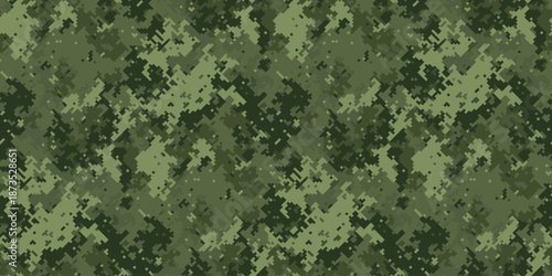 Abstract digital camouflage pattern.  Perfect for backgrounds, textures, or militarythemed designs.  The subtle pixelated effect adds a modern, versatile feel.