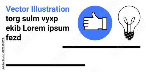 Business, innovation, communication, design, branding creativity. Thumbs up icon and light bulb image. Innovation and business ideas concept. Line metaphor. Simple line icons