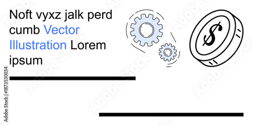 Economic growth, engineering, system management, technology, innovation, working process. Gears and a dollar coin together. Economic growth and engineering concept for finance and technology