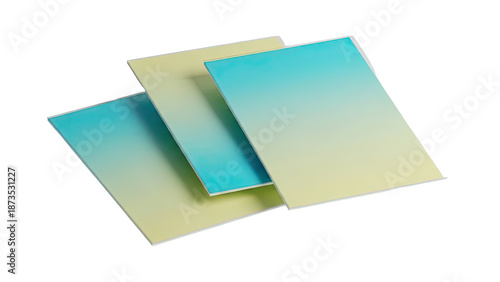 Three overlapping gradient cards in blue and yellow hues