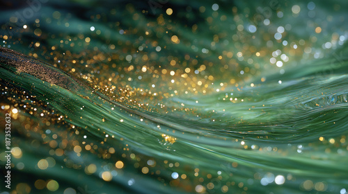 Enchanting Green: An abstract representation of green liquid with bokeh effect, evoking a sense of calm and natural beauty. 