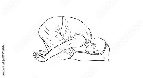 Man Practicing Yoga Child Pose Meditation.