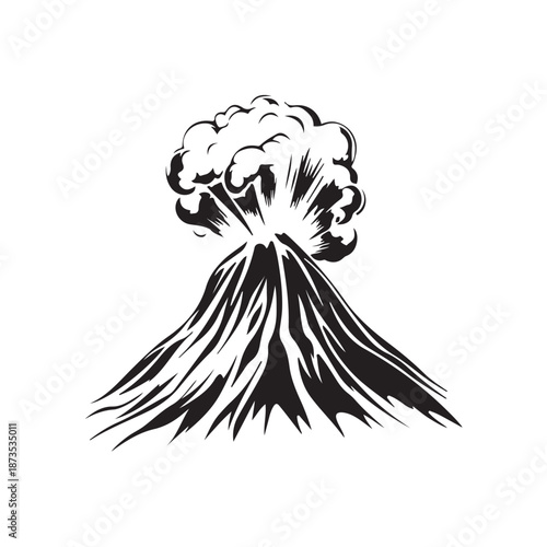 Vector illustration of a volcano erupting with thick smoke and lava gushing out of the crater