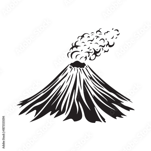 Vector illustration of an erupting volcano emitting thick smoke high into the air.