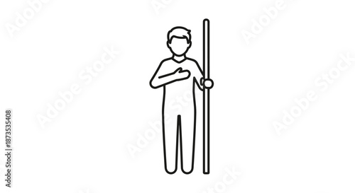Man Holding a Long Stick or Pole.