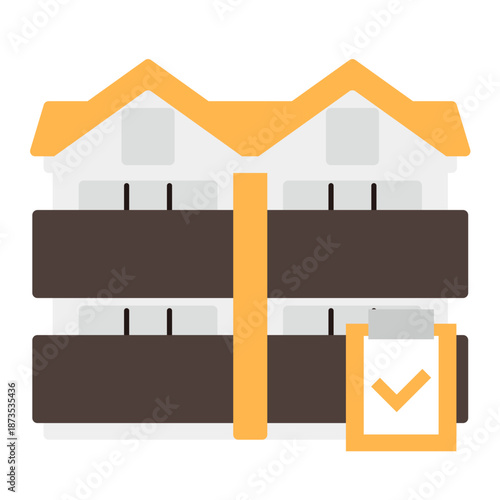 シンプルなアパートのアイコン+クリップボード