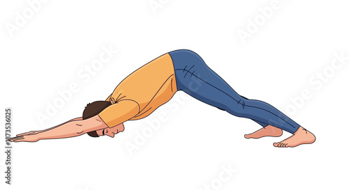 Woman Performing Yoga Downward Dog Pose.