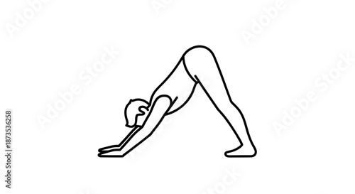 Woman Practicing Yoga Downward Dog Pose.