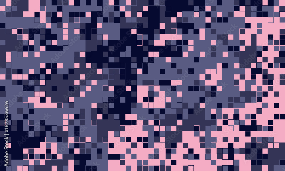 Fototapeta premium Abstract pixelated pattern in shades of pink, purple, and navy blue. Ideal for digital backgrounds, website design, textiles, and modern art projects.