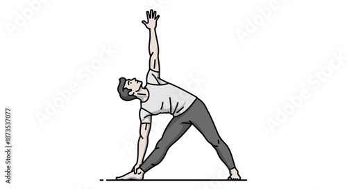 Man Performing Triangle Yoga Pose Illustration.