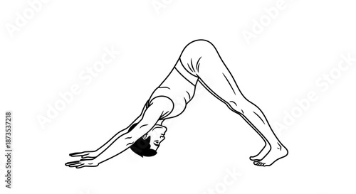 Woman Doing Downward Facing Dog Yoga Pose.