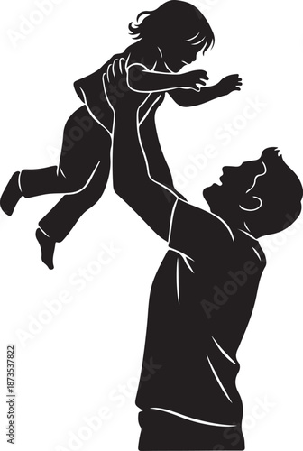 Silhouette of a man lifting a little girl up