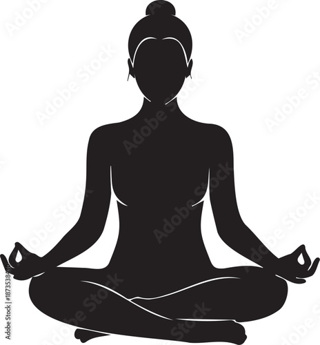 Black Silhouette of Woman Meditating in Lotus Pose Vector