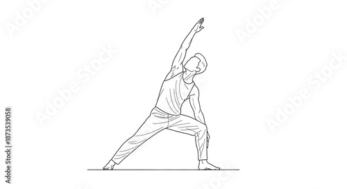 Woman Practicing Yoga Warrior Pose Illustration.