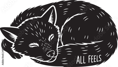 Sleeping black fox with calm and peaceful expression always