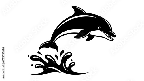 A dolphin leaping out of the ocean waves in a dynamic illustration