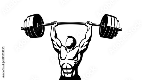 A muscular man lifting a heavy barbell overhead in a powerful display of strength and athleticism