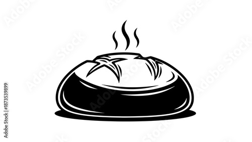 Steaming food in a bowl, illustration of a hot meal