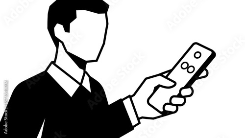 Man holding a remote control in his hand with a simple design