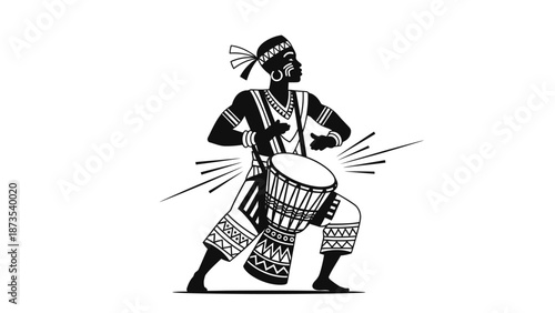 Man dancing with traditional drum in dynamic pose, illustration