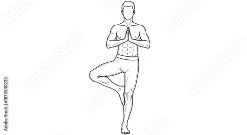 Woman Practicing Yoga Tree Pose Illustration.