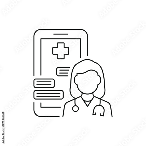 Online consulting icon. online phone medical help for health consultation, emergency telephone. Telemedicine. line pictogram. Editable stroke Vector illustration. Design on white background. EPS 10