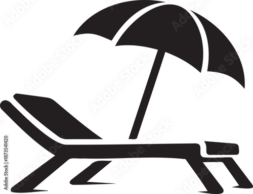 Black Beach Chair and Umbrella Icon Vector