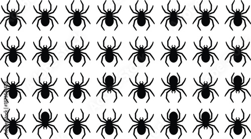 Spider silhouette icons set, black arachnid symbols collection, halloween insect shapes, creepy crawling vector illustration