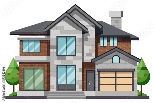 Vector illustration of exclusive modern detached house architectural project